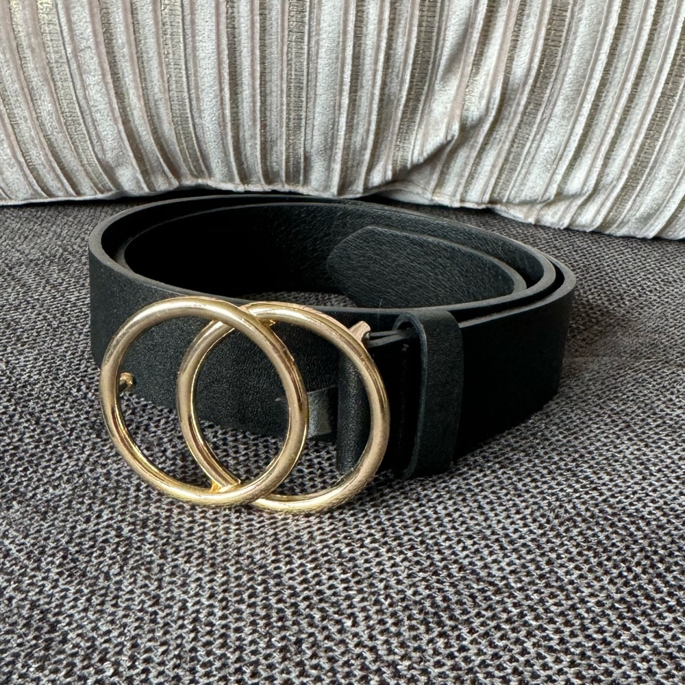 SOLD - Black and Gold Double O Belt